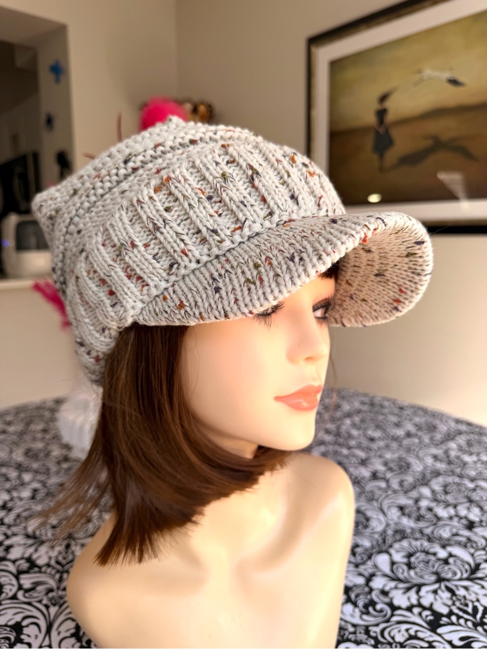 C.C. Exclusives Cream Tweed Knit Newsboy Cabbie Hat